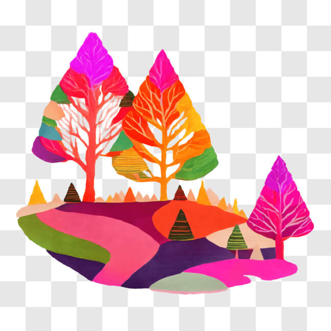 Download Vibrant Painting of Trees in a Serene Landscape PNG Online ...