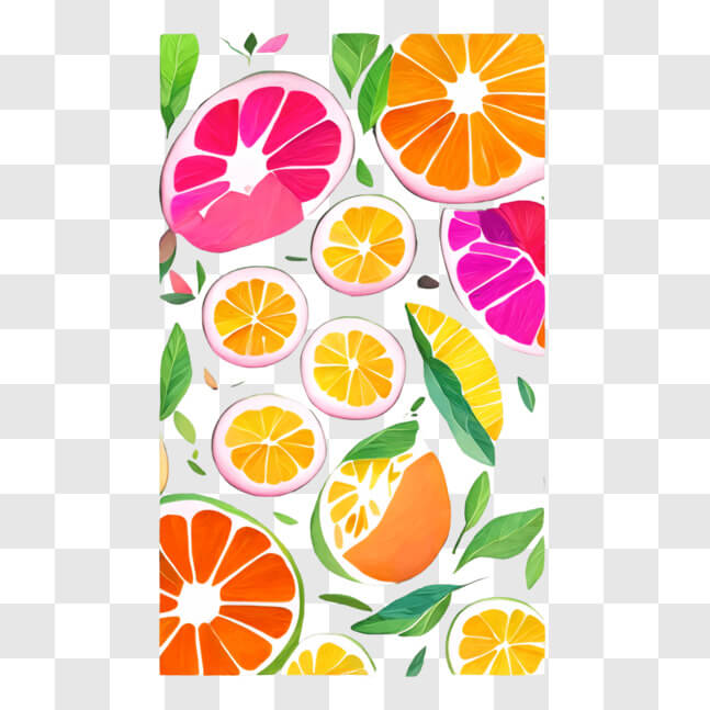 Download Colorful Citrus Fruit Slices and Leaves Composition PNGs ...