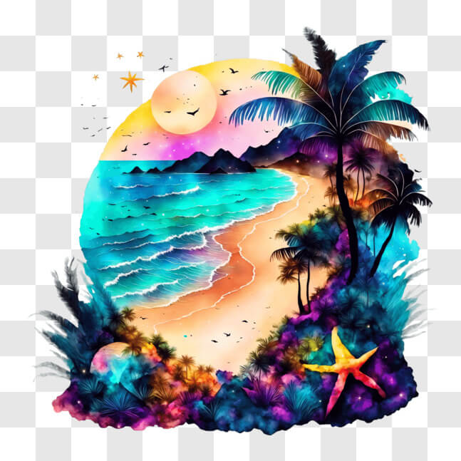 Download Colorful Tropical Beach Painting for Home Decor PNG Online ...