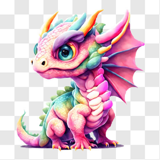 Download Cute Baby Dragon with Purple and Pink Wings on a Black ...