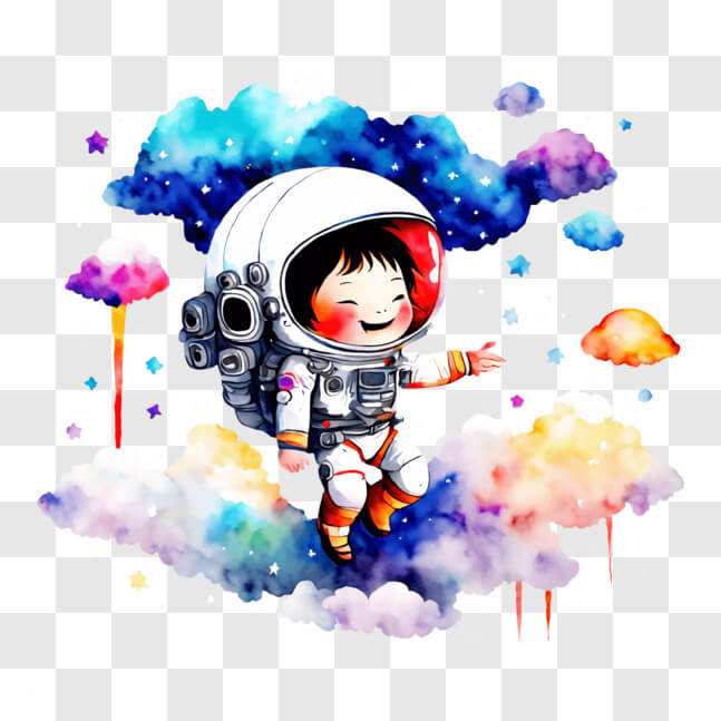 Descarga Ilustración de astronauta en el espacio con acuarela de nubes ...