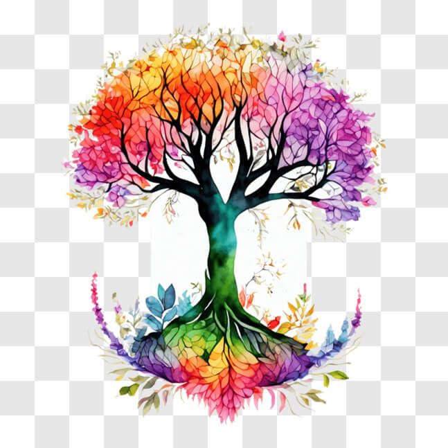 Download Colorful Tree of Life with Roots and Leaves PNGs Online ...