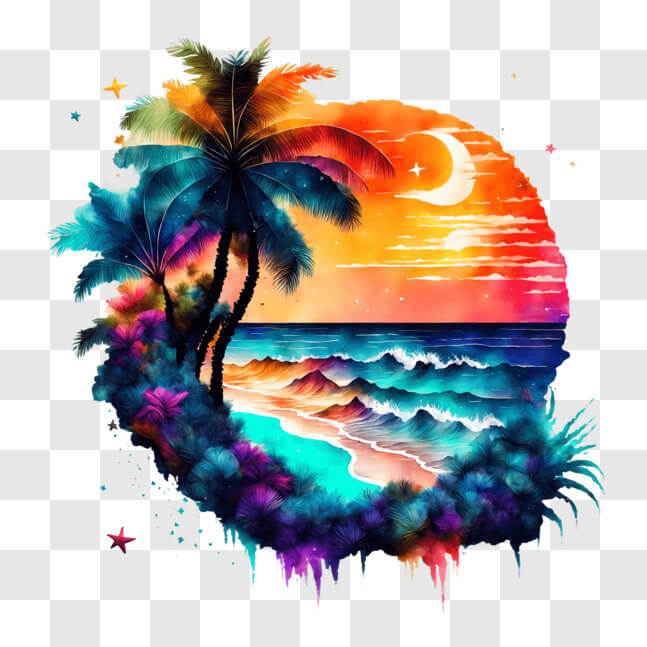 Download Vibrant Ocean and Palm Tree Painting for Home or Office Decor ...