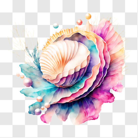Download Watercolor Painting of an Open Seashell with Colorful Shells ...