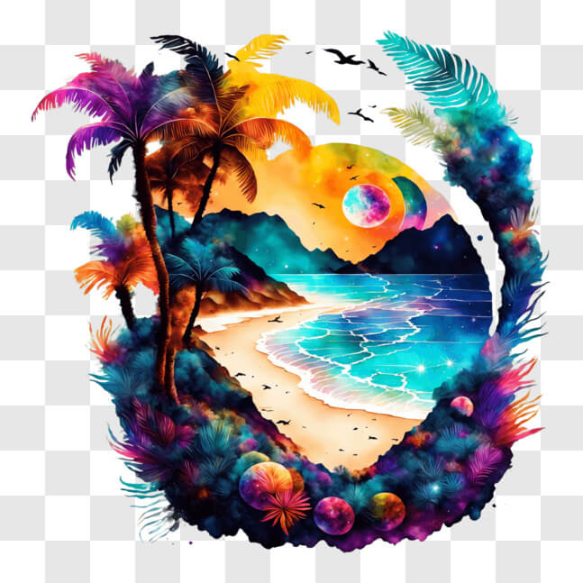Download Vibrant Beach Painting for Home or Office Decor PNG Online ...