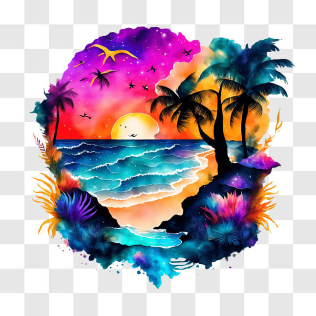 Download Vibrant Beach Painting for Home and Office Decor PNG Online ...