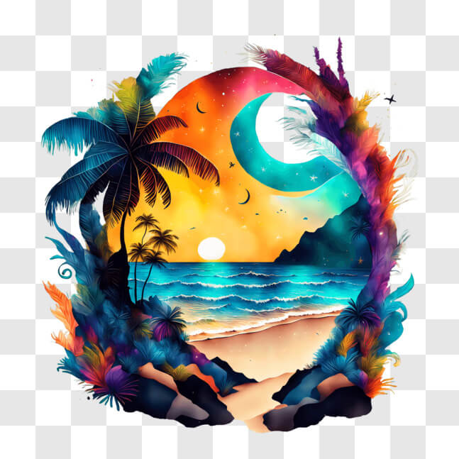 Download Vibrant Beach Sunset Painting PNG Online - Creative Fabrica