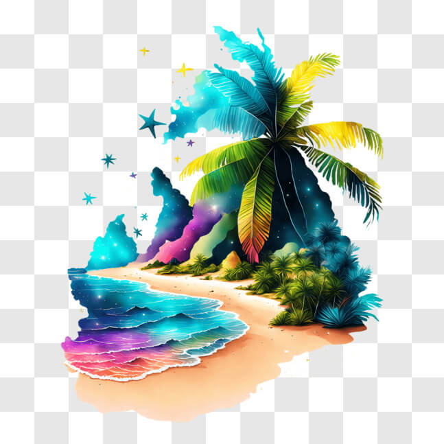 Download Idyllic Tropical Island with Palm Trees and Stars PNG Online ...