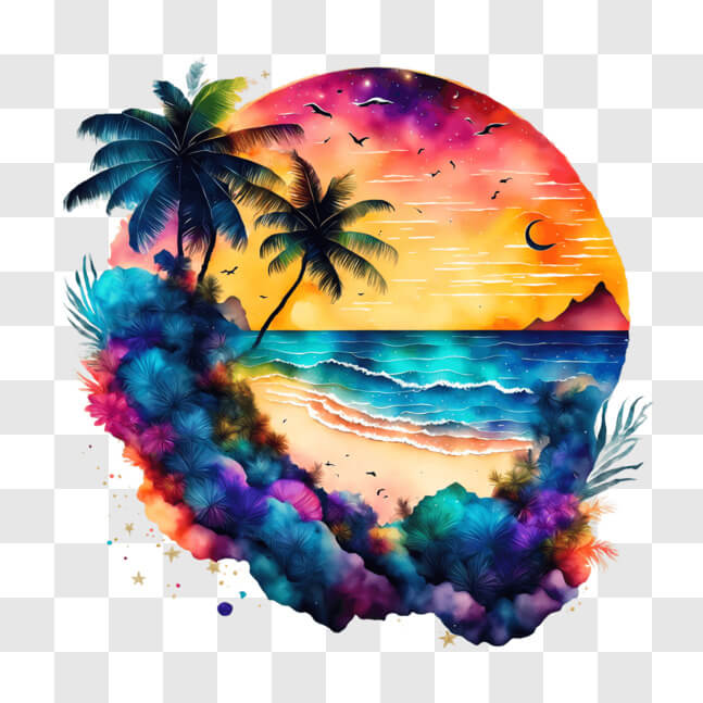 Download Vibrant Beach Painting for Multiple Surfaces PNG Online ...