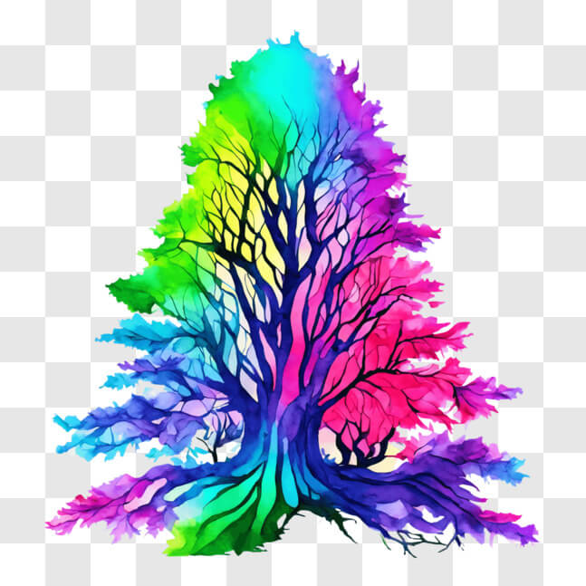 Download Colorful Tree with Rainbow Colored Leaves and Branches PNGs ...