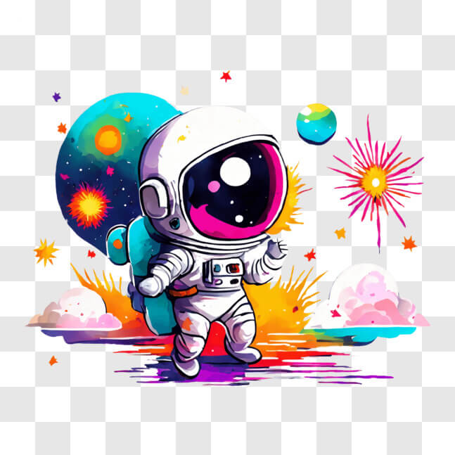 Download Promotional Image of Astronaut with Fireworks in Space PNG