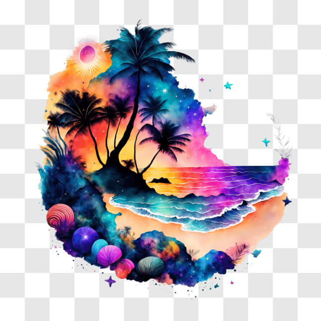 Download Tropical Beach Painting for Decor and Social Media PNG Online ...