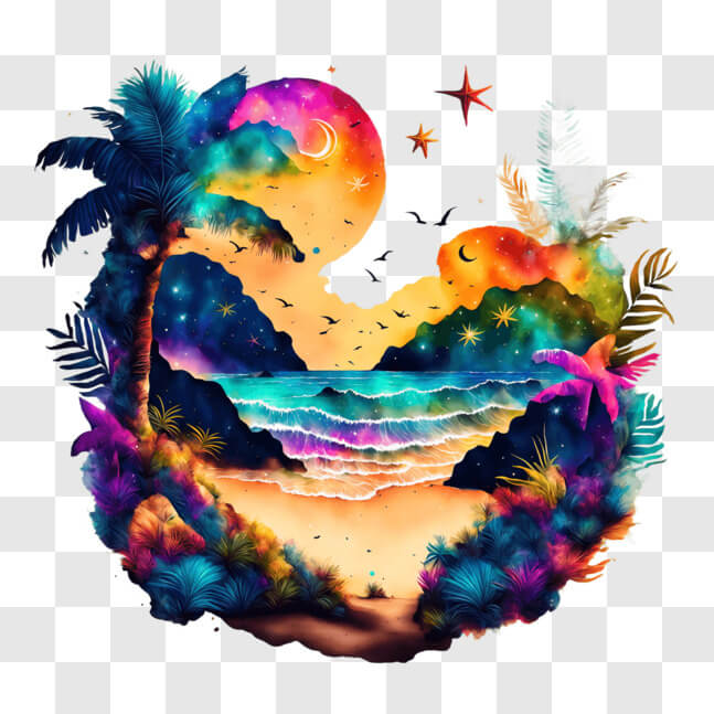 Download Tropical Beach Scene with Palm Trees and Ocean View PNG Online ...