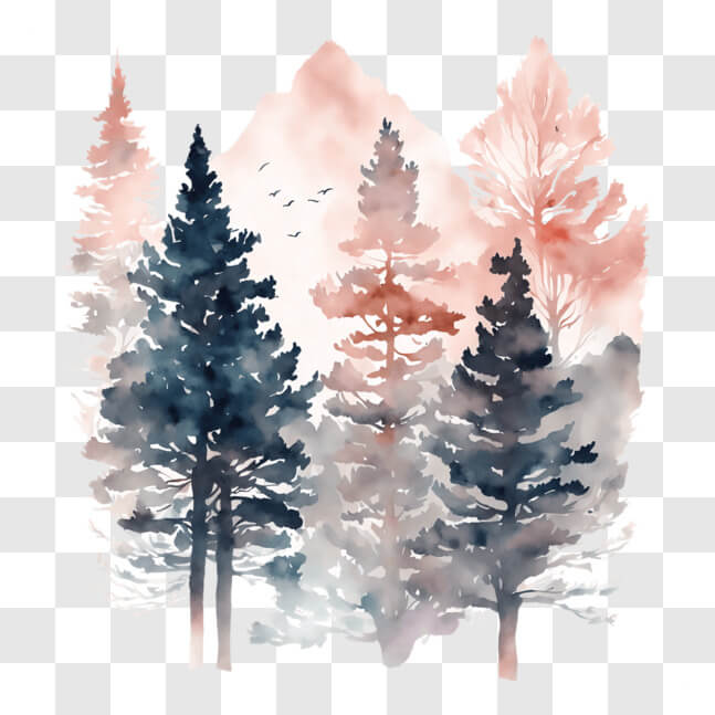 Download Nature-inspired Watercolor Painting of Pine Trees in a Forest ...