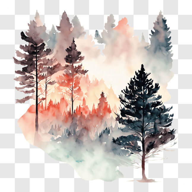 Download Vibrant Watercolor Pine Trees Painting PNG Online - Creative ...