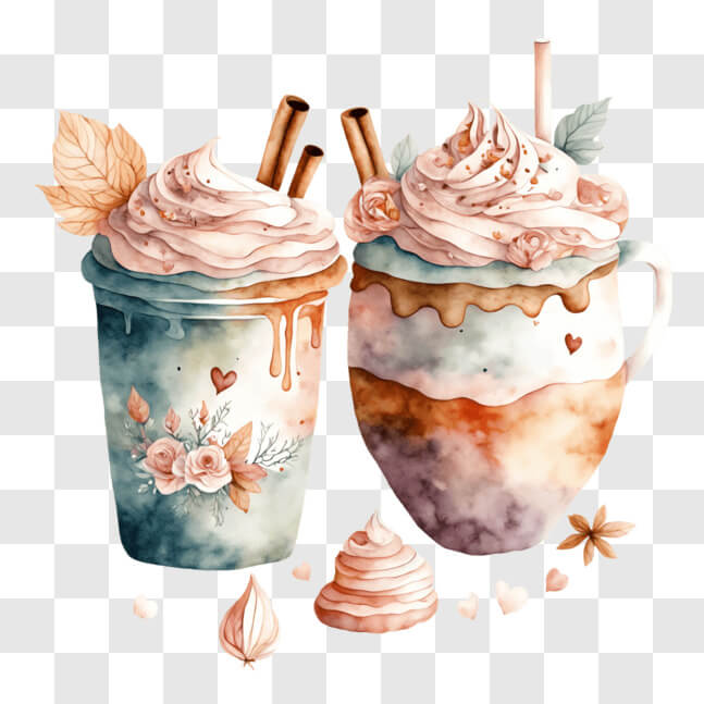 Download Two Cups of Coffee with Whipped Cream and Cinnamon Sticks PNGs ...