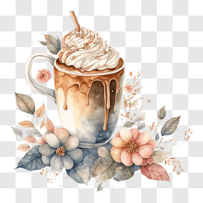 Download Delicious Hot Chocolate with Floral Decor PNG Online ...