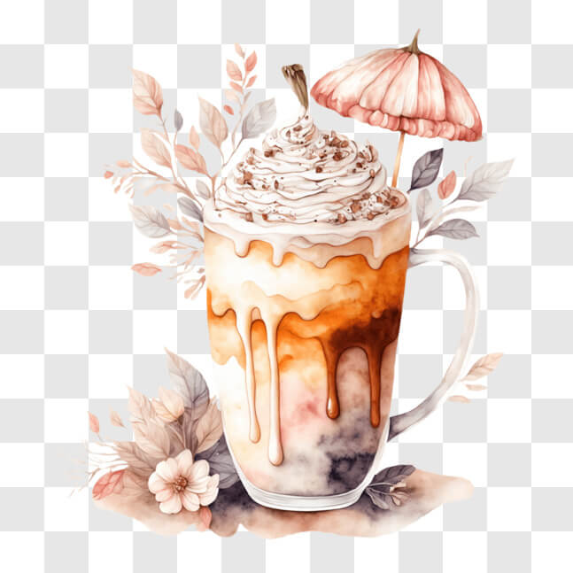 Download Coffee with Whipped Cream and Floral Decoration PNG Online ...