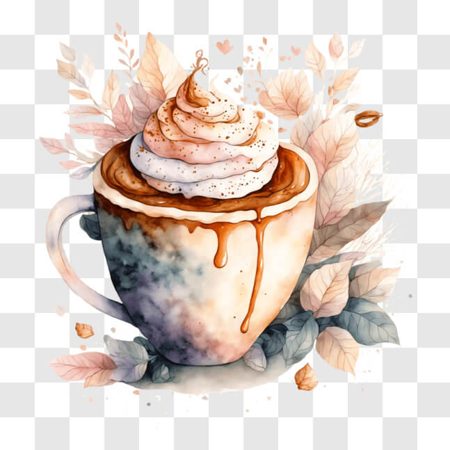 Download Coffee and Whipped Cream with Floral Background PNG Online ...