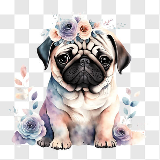 Mops Hund mit Blumen auf schwarzem Hintergrund Hintergründe thumbnail