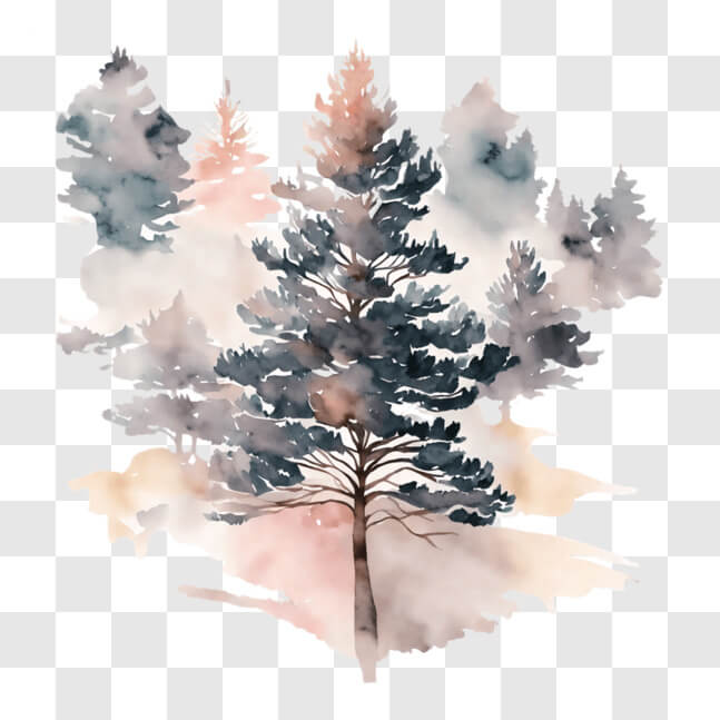 Download Watercolor Pine Trees Arrangement Painting PNG Online ...