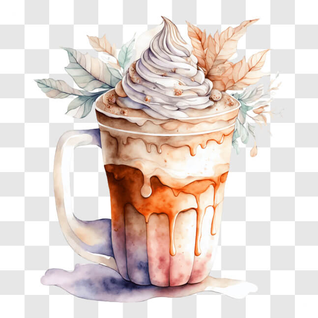 Download Cozy Winter Coffee with Whipped Cream and Autumn Leaves PNGs ...