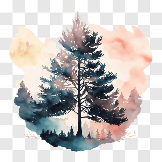 Download Serene Watercolor Painting of Pine Trees in a Forest PNG ...