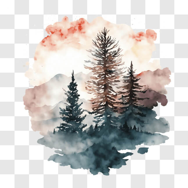 Download Beautiful Watercolor Painting of Pine Trees in the Forest PNG ...