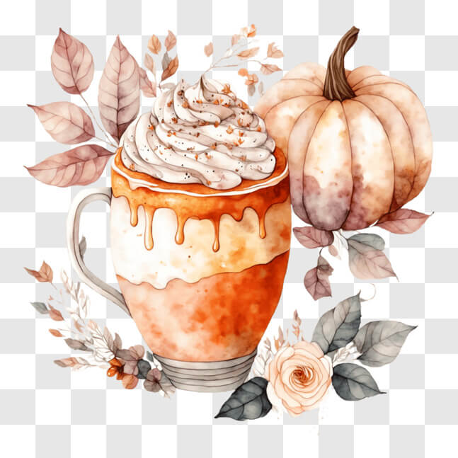 Download Pumpkin Spice Latte with Whipped Cream and Fall Decor PNGs ...
