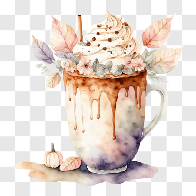 Download Festive Coffee Cup with Fall Decorations PNG Online - Creative ...