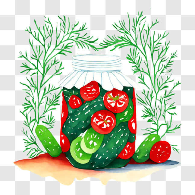 Download Illustration of Jar Filled with Fresh Vegetables and Dill PNG ...