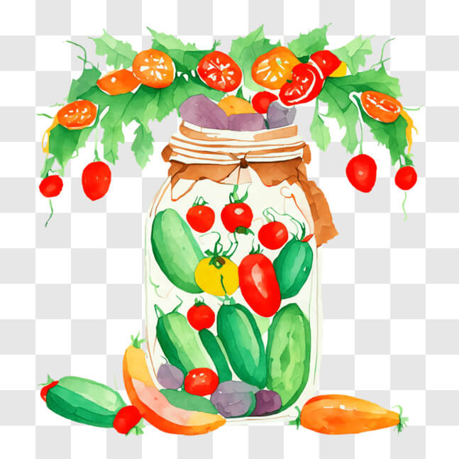 Download Mason Jar Filled with Fresh Fruits and Vegetables Watercolor ...