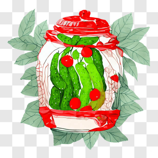 Download Colorful Illustration of Jar with Pickles and Cherries PNG ...