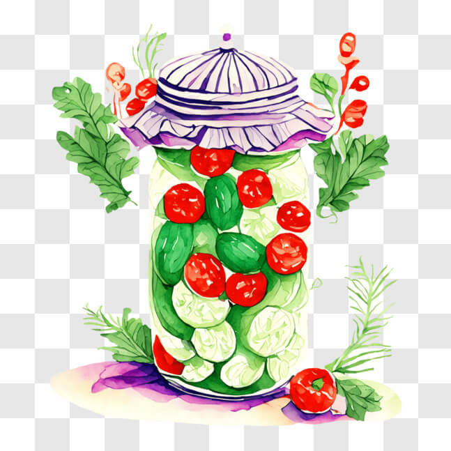 Download Vibrant Watercolor Painting of Jar Filled with Vegetables and ...