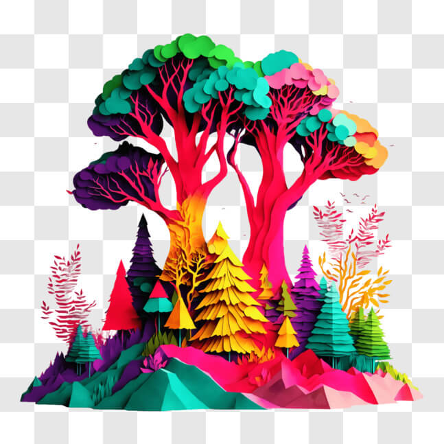 Download Vibrant Paper Cutout Landscape of an Island with Trees and ...