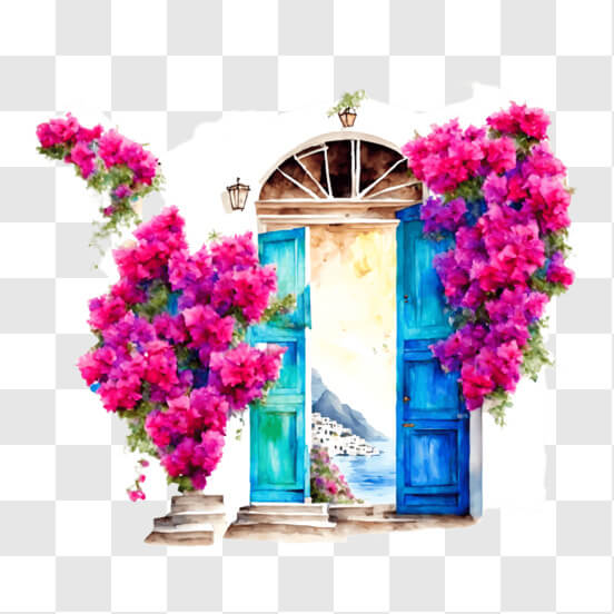 Download Watercolor Painting of Mediterranean-inspired Door with Pink ...