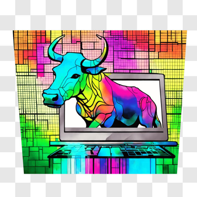 Download Colorful Bull on Laptop Screen PNGs Online - Creative Fabrica