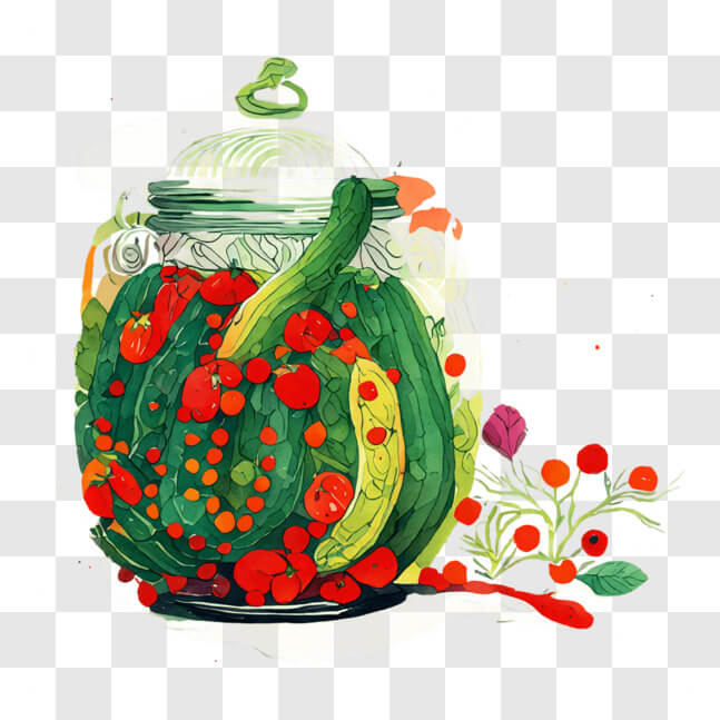 Download Whimsical Illustration of Glass Jar with Vegetables and Mouse ...
