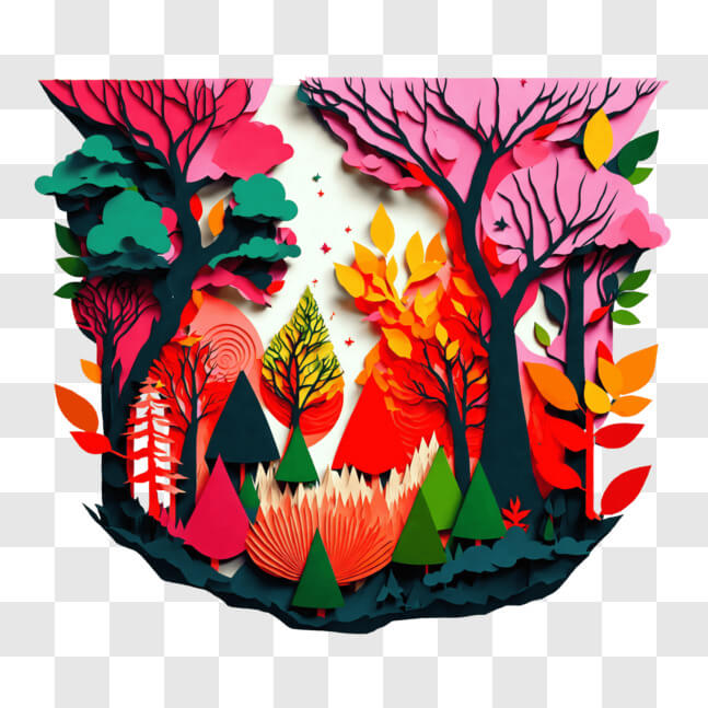 Download Colorful Paper Cut Art of Idyllic Forest Scene PNG Online ...