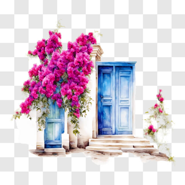 Download Beautiful Blue Door with Surrounding Flowers PNG Online ...
