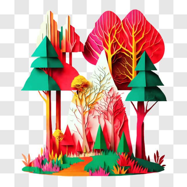 Download Vibrant Paper Art of Forest and Mountains PNG Online ...
