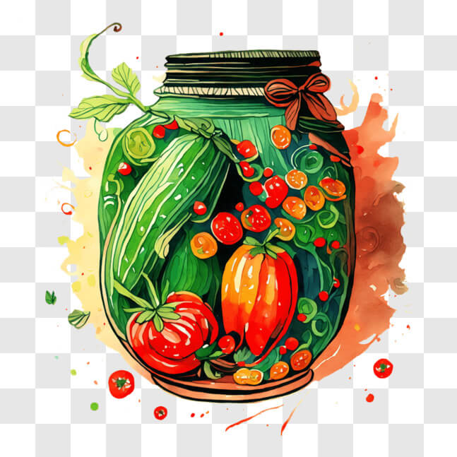 Download Artistic Preserved Vegetables in Jar with Paint Splashes PNG ...