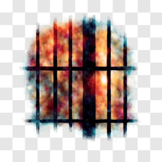 Download Abstract Jail Cell Painting with Colorful Bars PNG Online