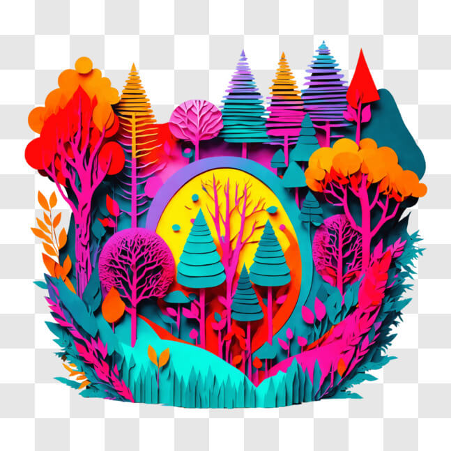 Download Vibrant Nature Scene with Colorful Trees and Flowers PNG ...