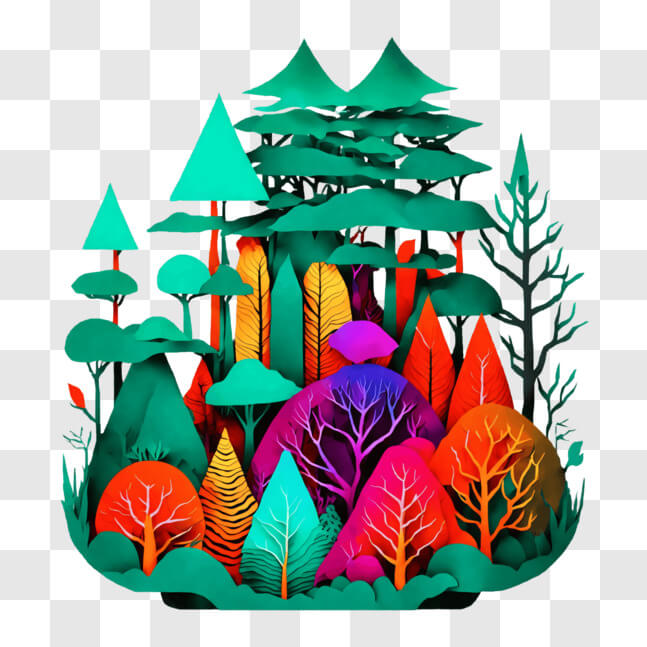 Download Vibrant Forest Illustration with Colorful Trees PNG Online ...