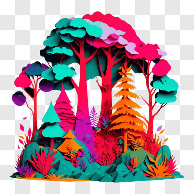 Download Vibrant Paper Cutout Forest Landscape PNG Online - Creative ...