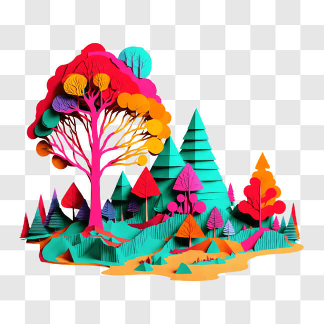 Download Vibrant Forest Scene with Colorful Trees and Flowers PNG ...