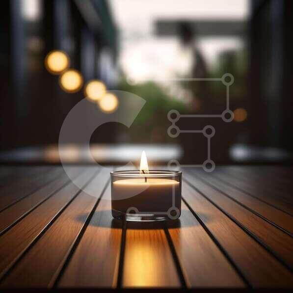 Candle for Meditation and Relaxation on Wooden Table stock photo