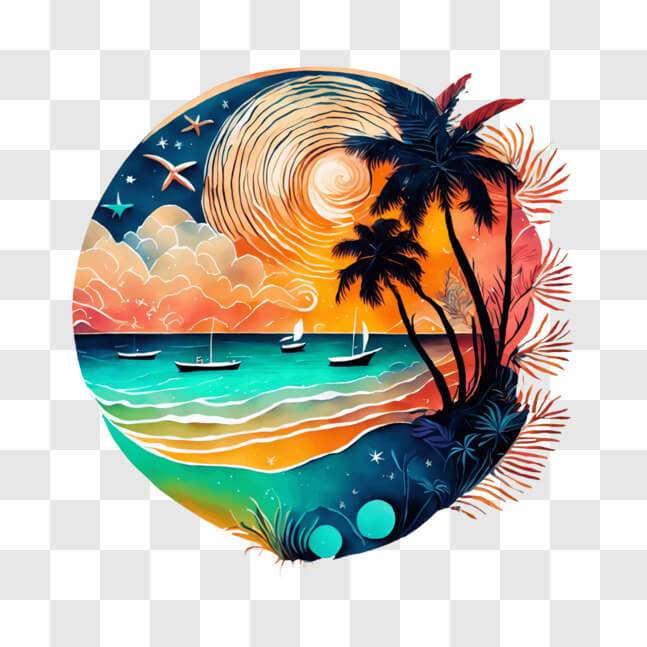 Download Vibrant Tropical Sunset Painting PNG Online - Creative Fabrica