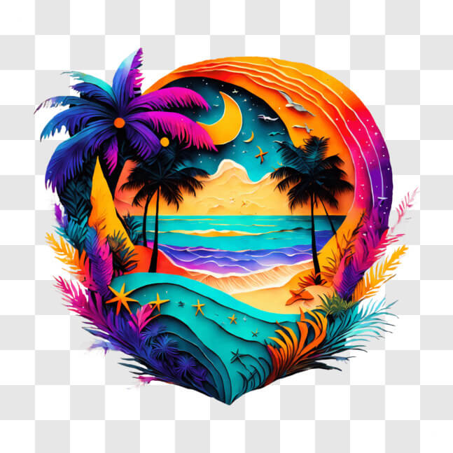Download Vibrant Tropical Scene with Abstract Art and Celestial ...
